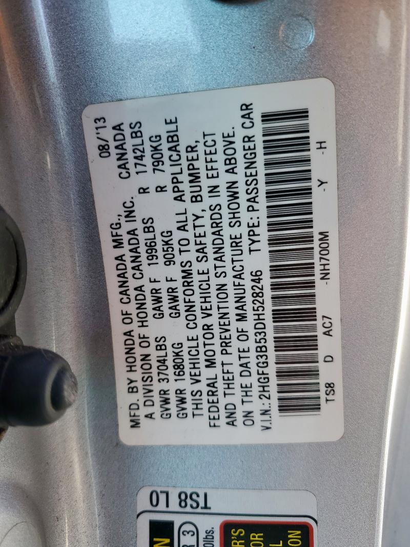 2HGFG3B53DH528246 - 2013 HONDA CIVIC LX SILVER photo 12