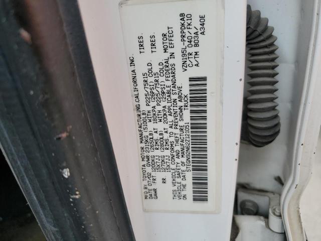 5TEGN92N62Z121051 - 2002 TOYOTA TACOMA DOUBLE CAB PRERUNNER WHITE photo 12