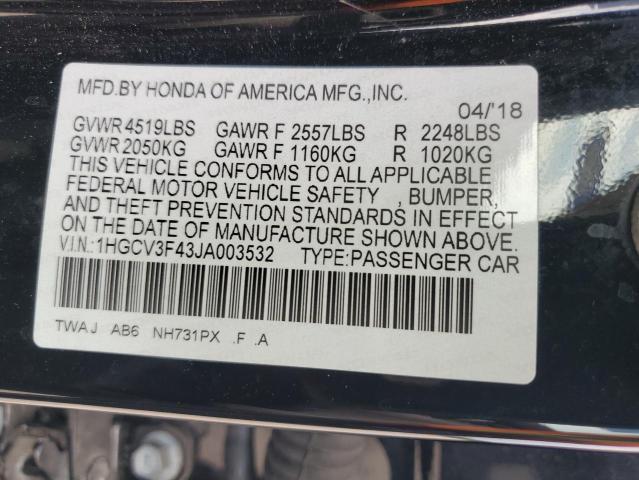 1HGCV3F43JA003532 - 2018 HONDA ACCORD HYBRID EX BLACK photo 12