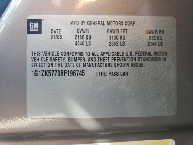 1G1ZK57738F196745 - 2008 CHEVROLET MALIBU LTZ ნაცრისფერი ფოტო 12