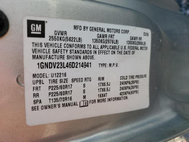 1GNDV23L46D214941 - 2006 CHEVROLET UPLANDER LS 银色 照片 12