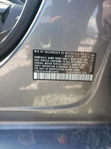 3VW1K7AJ9CM356881 - 2012 VOLKSWAGEN JETTA BASE 灰色 照片 12