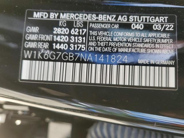 W1K6G7GB7NA141824 - 2022 MERCEDES-BENZ S 580 4MATIC BLACK photo 12