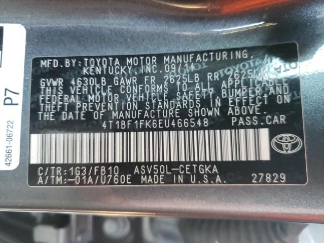 4T1BF1FK6EU466548 - 2014 TOYOTA CAMRY/LE/X L GRAY photo 13