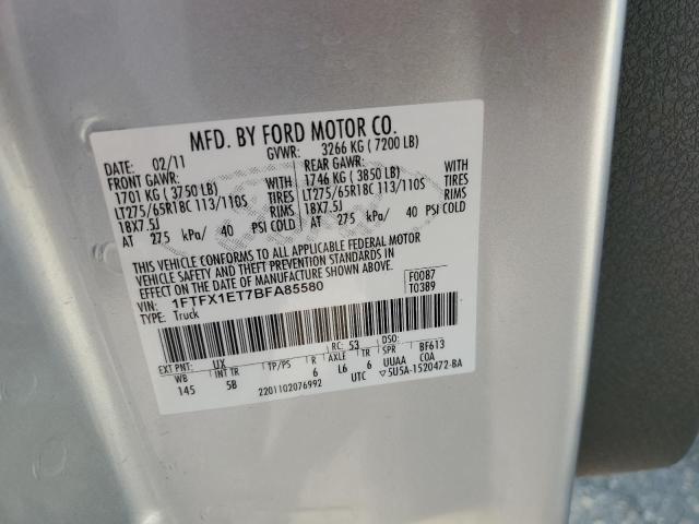 1FTFX1ET7BFA85580 - 2011 FORD F150 SUPER CAB SILVER photo 12