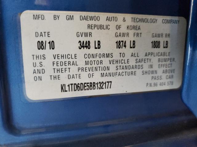 KL1TD6DE5BB132177 - 2011 CHEVROLET AVEO LS 蓝色 照片 13