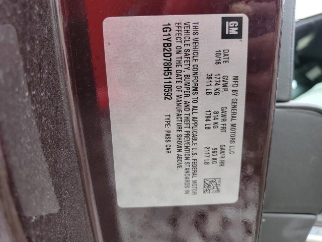 1G1YB2D78H5110592 - 2017 CHEVROLET CORVETTE STINGRAY 1LT MAROON photo 13