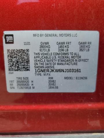 1GNERJKW6NJ103161 - 2022 CHEVROLET TRAVERSE RS RED photo 14