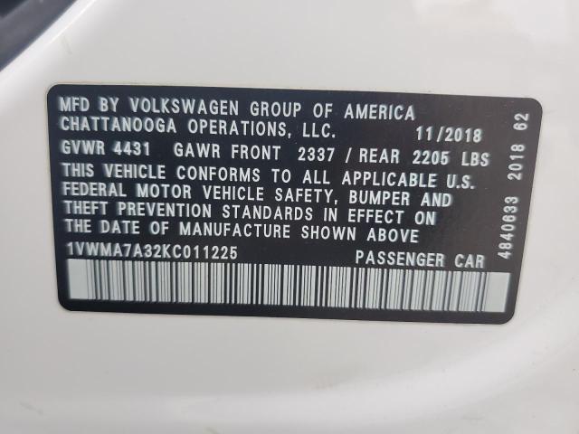 1VWMA7A32KC011225 - 2019 VOLKSWAGEN PASSAT SE R-LINE WHITE photo 13