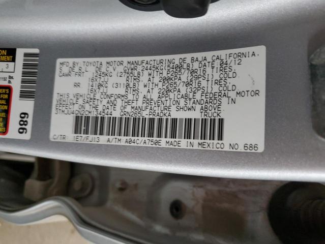 3TMJU4GN2CM134544 - 2012 TOYOTA TACOMA DOUBLE CAB PRERUNNER GRAY photo 12