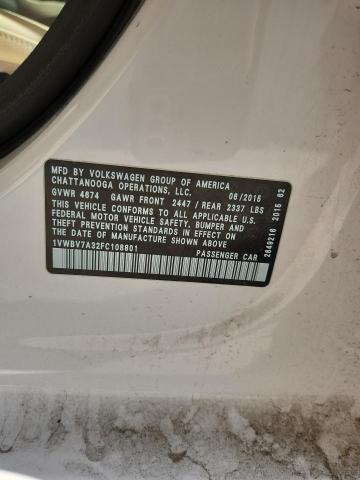 1VWBV7A32FC108801 - 2015 VOLKSWAGEN PASSAT SE WHITE photo 12
