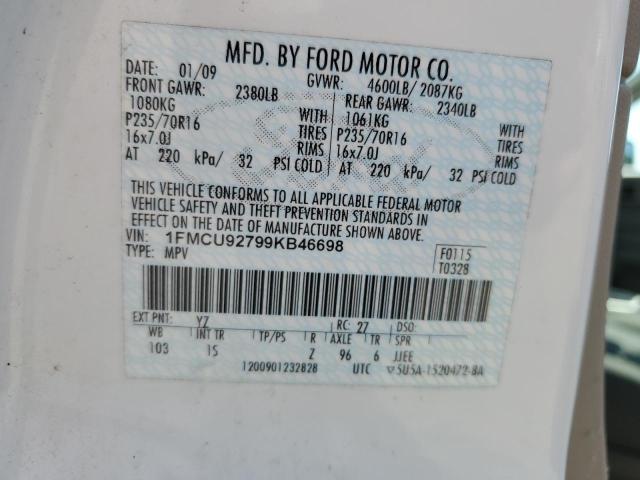 1FMCU92799KB46698 - 2009 FORD ESCAPE XLS WHITE photo 13