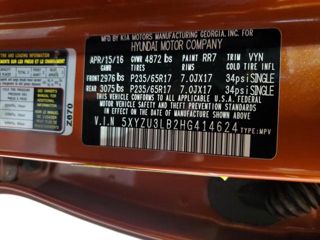 5XYZU3LB2HG414624 - 2017 HYUNDAI SANTA FE S ORANGE photo 13