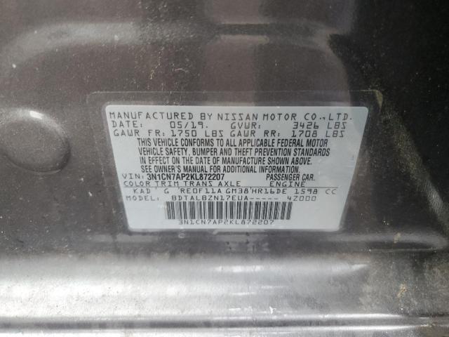 3N1CN7AP2KL872207 - 2019 NISSAN VERSA S 灰色 照片 12