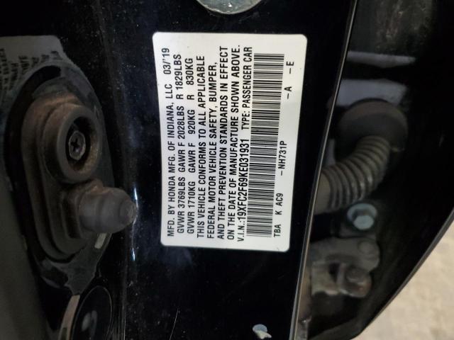 19XFC2F69KE031931 - 2019 HONDA CIVIC LX 黑色 照片 12