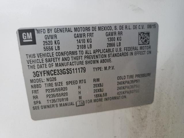 3GYFNCE33GS511179 - 2016 CADILLAC SRX PERFORMANCE COLLECTION Սպիտակ լուսանկար 13