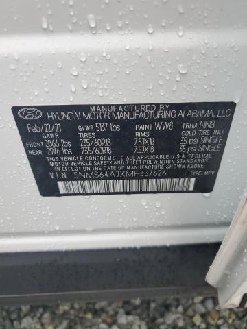 5NMS64AJXMH337626 - 2021 HYUNDAI SANTA FE SEL 白色 照片 12