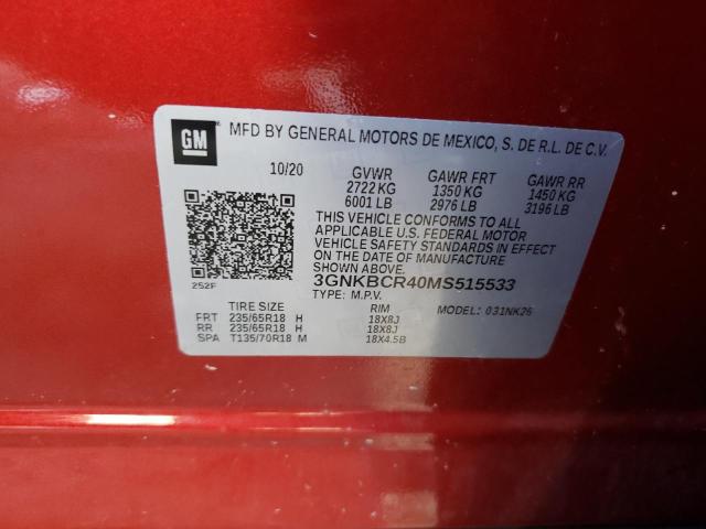 3GNKBCR40MS515533 - 2021 CHEVROLET BLAZER 2LT RED photo 13