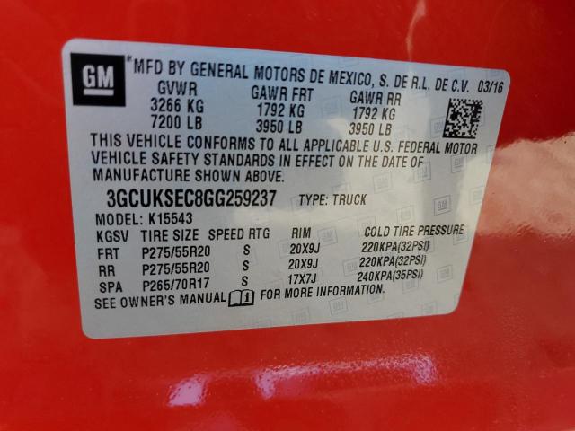 3GCUKSEC8GG259237 - 2016 CHEVROLET SILVERADO K1500 LTZ RED photo 13