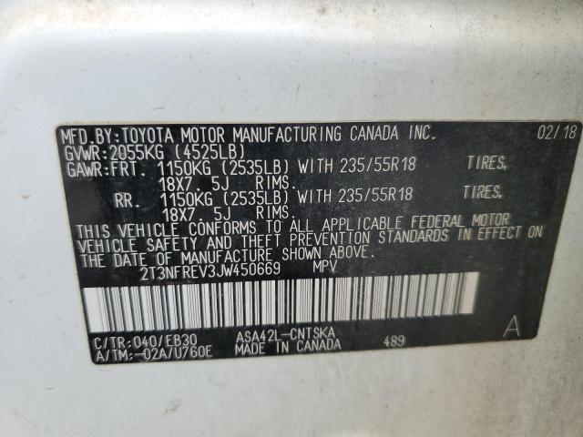 2T3NFREV3JW450669 - 2018 TOYOTA RAV4 SE WHITE photo 13