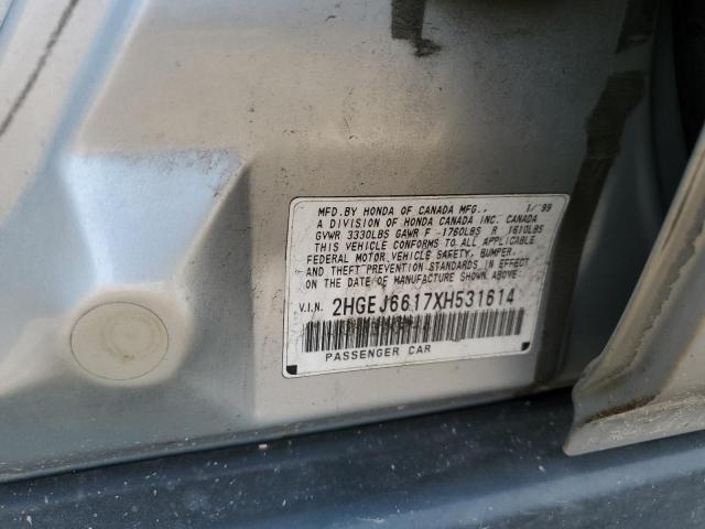 2HGEJ6617XH531614 - 1999 HONDA CIVIC BASE SILVER photo 12