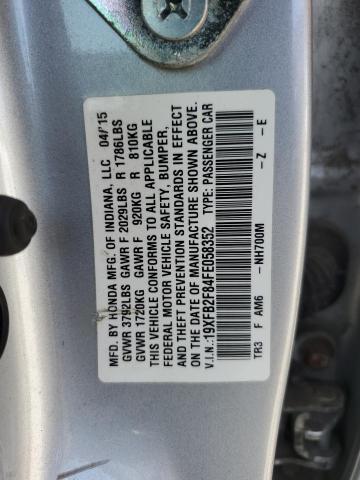 19XFB2F84FE058352 - 2015 HONDA CIVIC EX SILVER photo 12