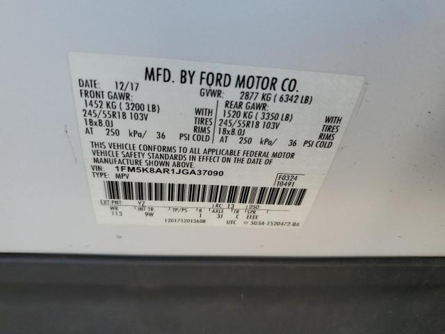 1FM5K8AR1JGA37090 - 2018 FORD EXPLORER POLICE INTERCEPTOR 白色 照片 13