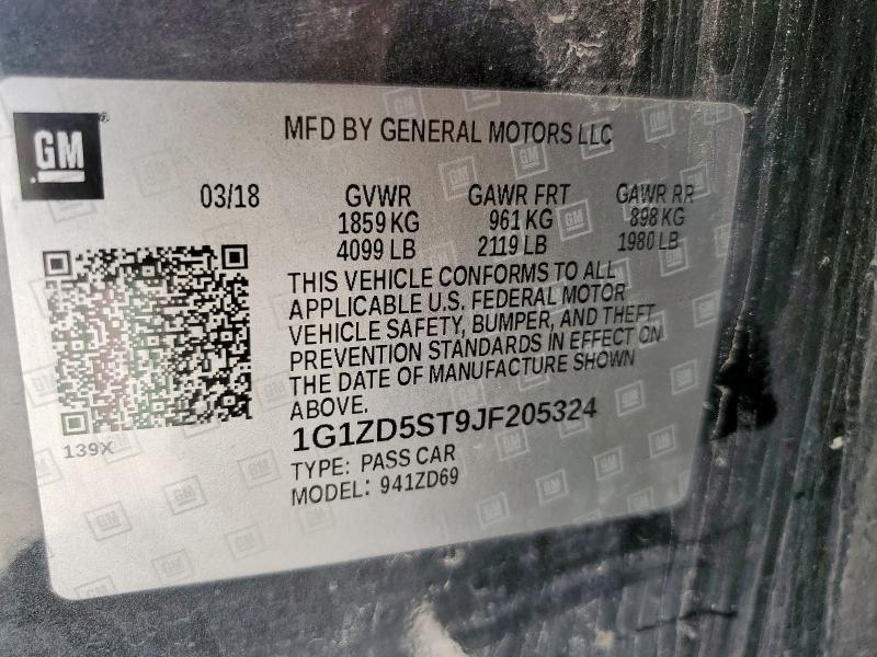 1G1ZD5ST9JF205324 - 2018 CHEVROLET MALIBU LT CHARCOAL photo 12