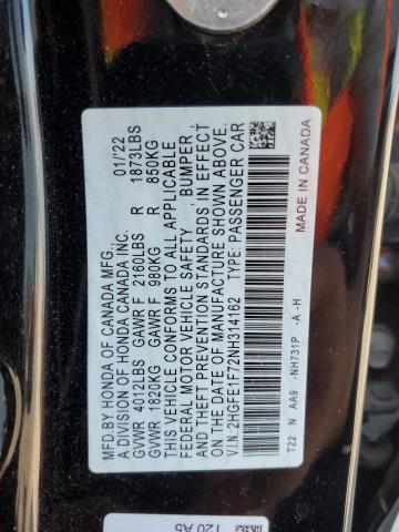 2HGFE1F72NH314162 - 2022 HONDA CIVIC EX BLACK photo 13
