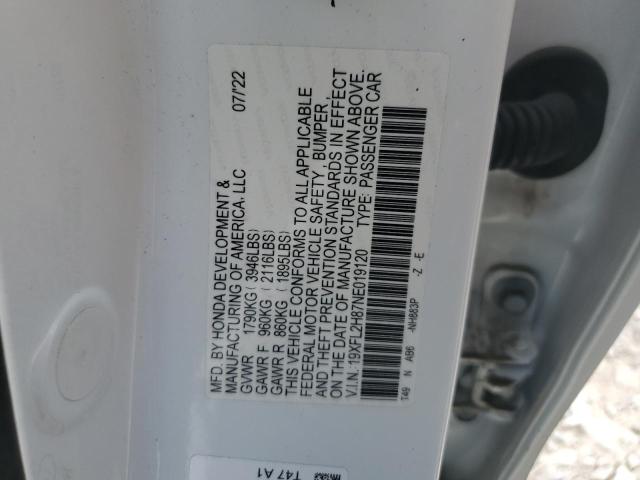 19XFL2H87NE019120 - 2022 HONDA CIVIC SPORT WHITE photo 13