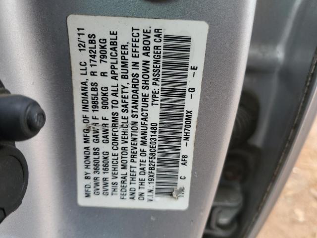 19XFB2F58CE031480 - 2012 HONDA CIVIC LX SILVER photo 12