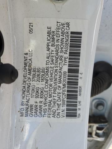 19XFC2F87ME203099 - 2021 HONDA CIVIC SPORT WHITE photo 12