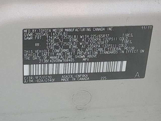 2T3BF4DV0BW168465 - 2011 TOYOTA RAV4 SILVER photo 12