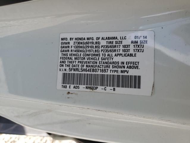 5FNRL5H64EB071697 - 2014 HONDA ODYSSEY EXL WHITE photo 13