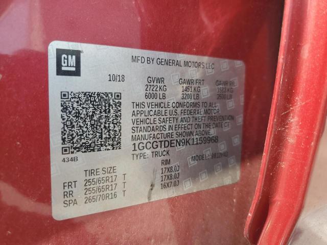 1GCGTDEN9K1159968 - 2019 CHEVROLET COLORADO Z71 BURGUNDY photo 13