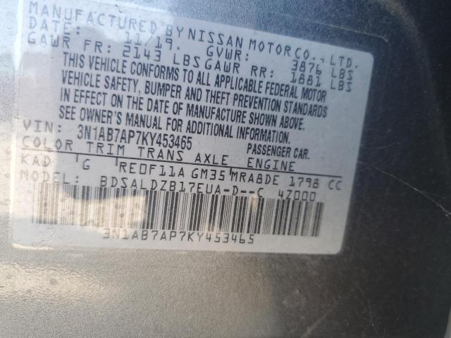 3N1AB7AP7KY453465 - 2019 NISSAN SENTRA S 石墨色 照片 12