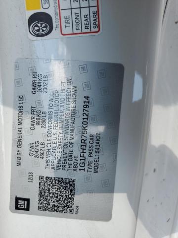 1G1FH1R75K0127914 - 2019 CHEVROLET CAMARO SS Білий фото 12