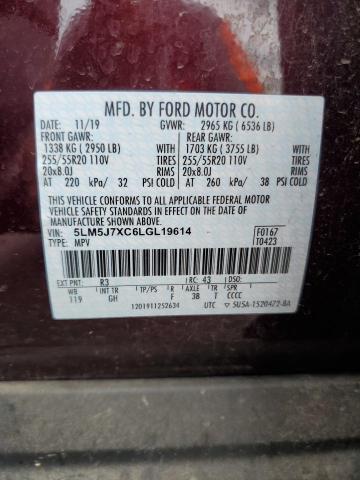 5LM5J7XC6LGL19614 - 2020 LINCOLN AVIATOR RESERVE 栗色 照片 12