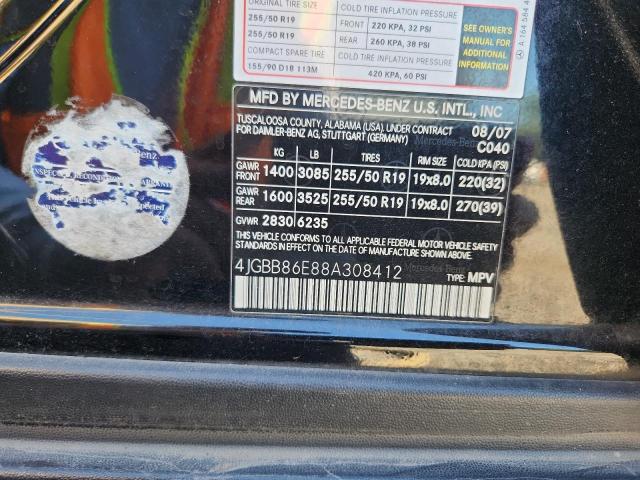 4JGBB86E88A308412 - 2008 MERCEDES-BENZ ML 350 BLACK photo 13