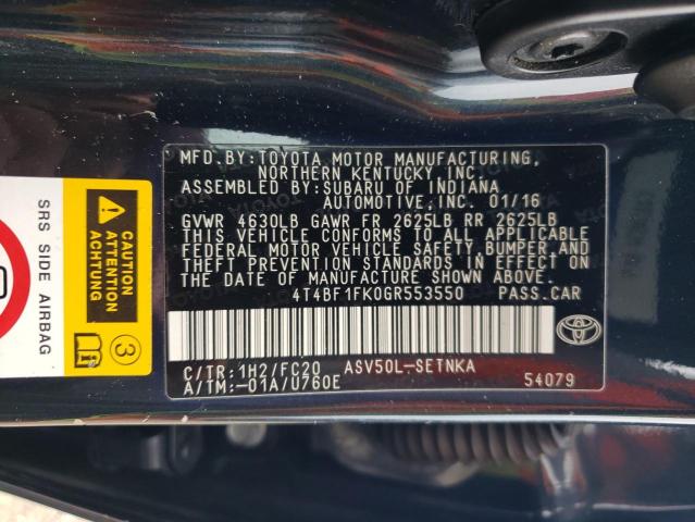 4T4BF1FK0GR553550 - 2016 TOYOTA CAMRY LE 黑色 照片 12