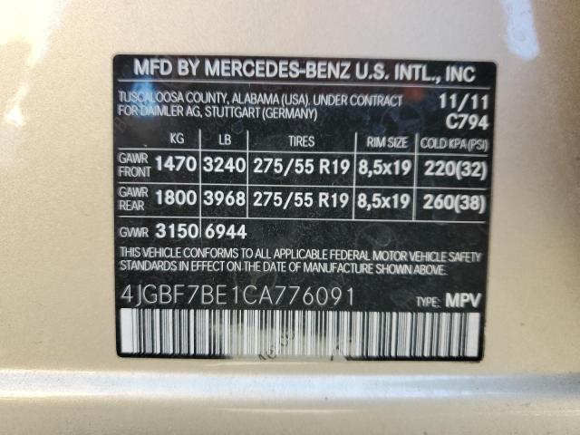 4JGBF7BE1CA776091 - 2012 MERCEDES-BENZ GL 450 4MATIC GOLD photo 14