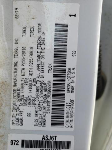 5TFUM5F19KX082050 - 2019 TOYOTA TUNDRA DOUBLE CAB SR/SR5 WHITE photo 12