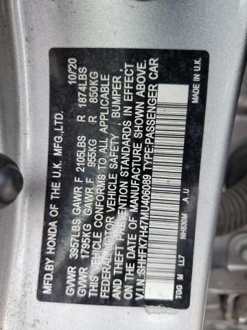 SHHFK7H47MU406089 - 2021 HONDA CIVIC SPORT 银色 照片 12