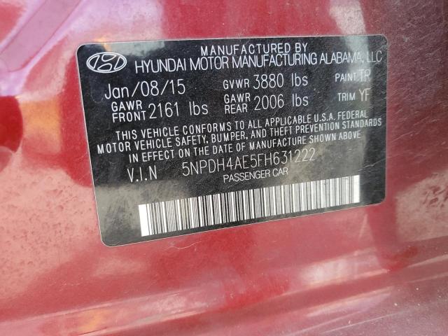 5NPDH4AE5FH631222 - 2015 HYUNDAI ELANTRA SE RED photo 12