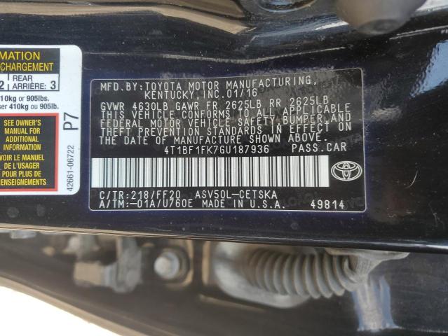 4T1BF1FK7GU187936 - 2016 TOYOTA CAMRY LE BLACK photo 12