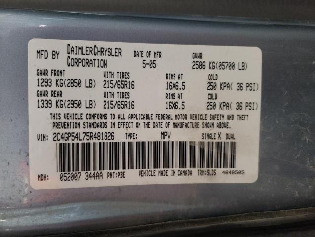 2C4GP54L75R481826 - 2005 CHRYSLER TOWN & COU TOURING Mavi foto 13