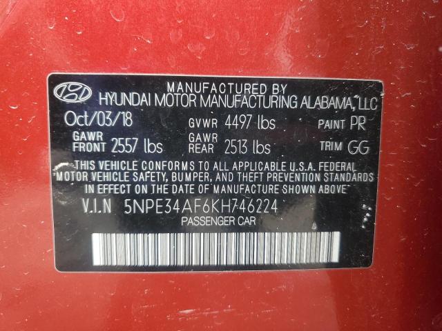 5NPE34AF6KH746224 - 2019 HYUNDAI SONATA LIMITED 红色 照片 12