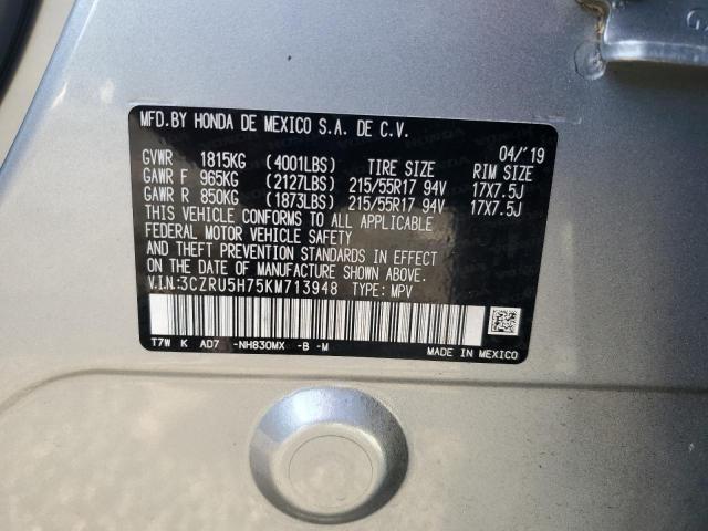 3CZRU5H75KM713948 - 2019 HONDA HR-V EXL SILVER photo 13