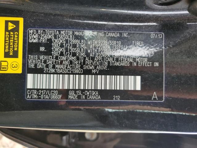 2T2BK1BA5DC219803 - 2013 LEXUS RX 350 BASE BLACK photo 13