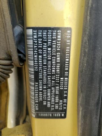 3VWJP7AT4CM640292 - 2012 VOLKSWAGEN BEETLE YELLOW photo 13